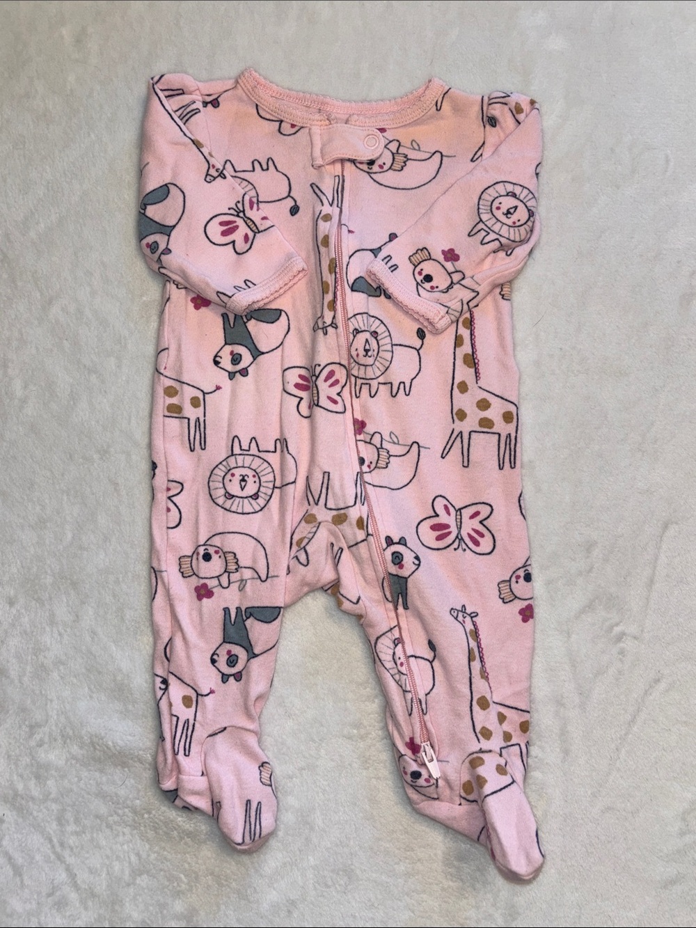 Carters Pink zip up Animal Print Footed Baby One-Piece footie sleeper girls